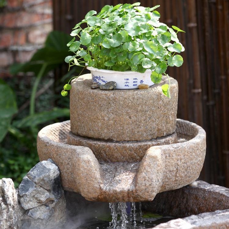 人造石磨流水器磨盘配件景观装饰阳台庭院花园仿石磨流水摆件造景