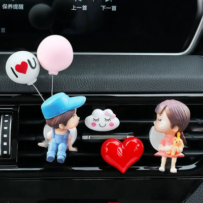 Car Air Outlet Decoration Car Car Perfume Aromatherapy - blue-powder-tuyere-love-balloon-couple-large-heart-smiling-white-clouds