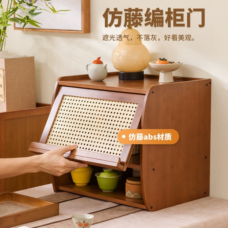 Japanese table storage system from natural wood, tea set