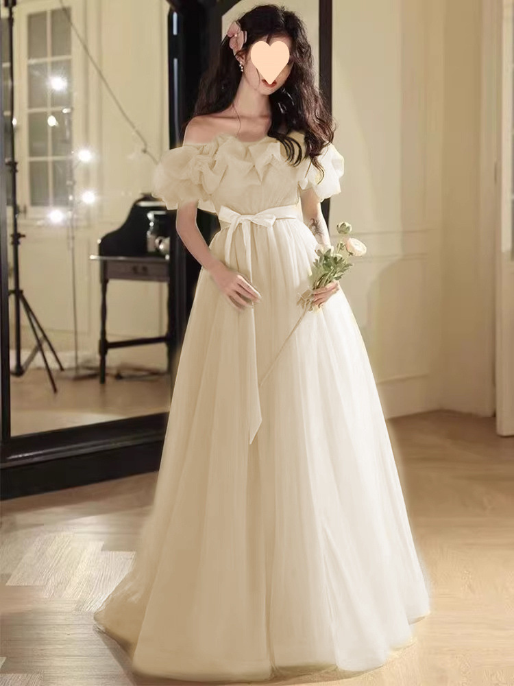 Off-the-shoulder Light Wedding Evening Dress Women, High-end Luxury, Suitable For Annual Parties, Student Art Exams,_ecoleips.com