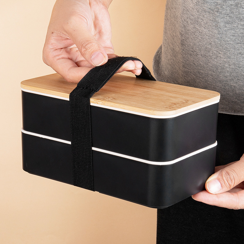 Japanese double-layer wooden square lunch box for students