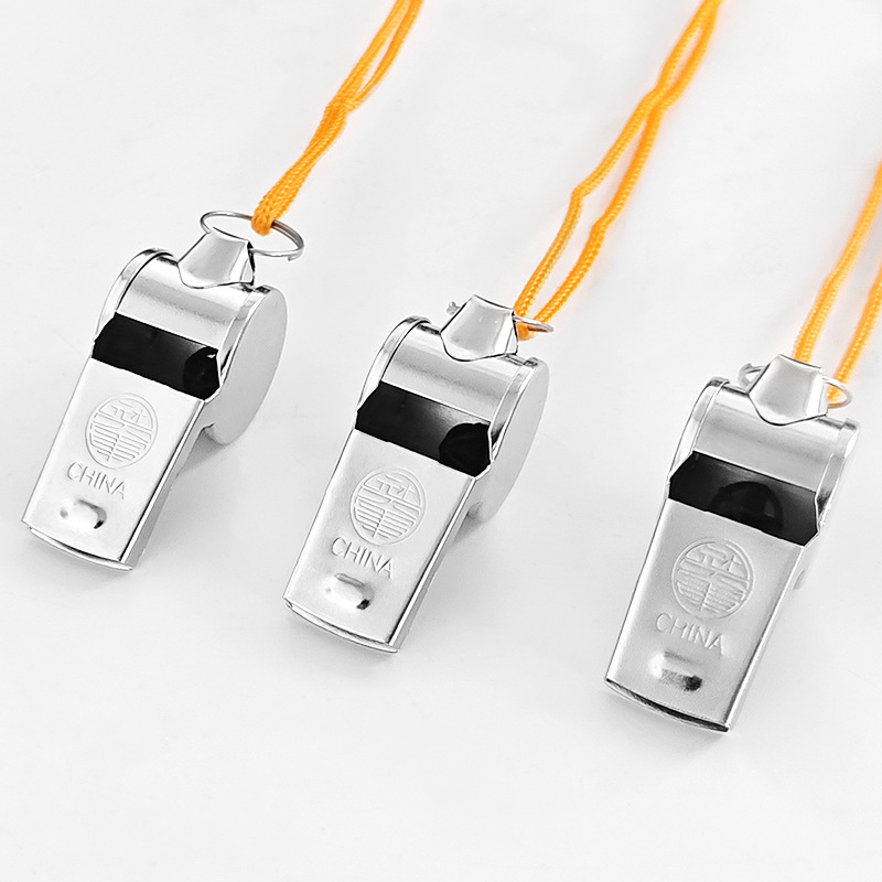 Metal whistle with lanyard and metal edge for sports coaches and referees, outdoor survival whistle, manufacturer wholesale