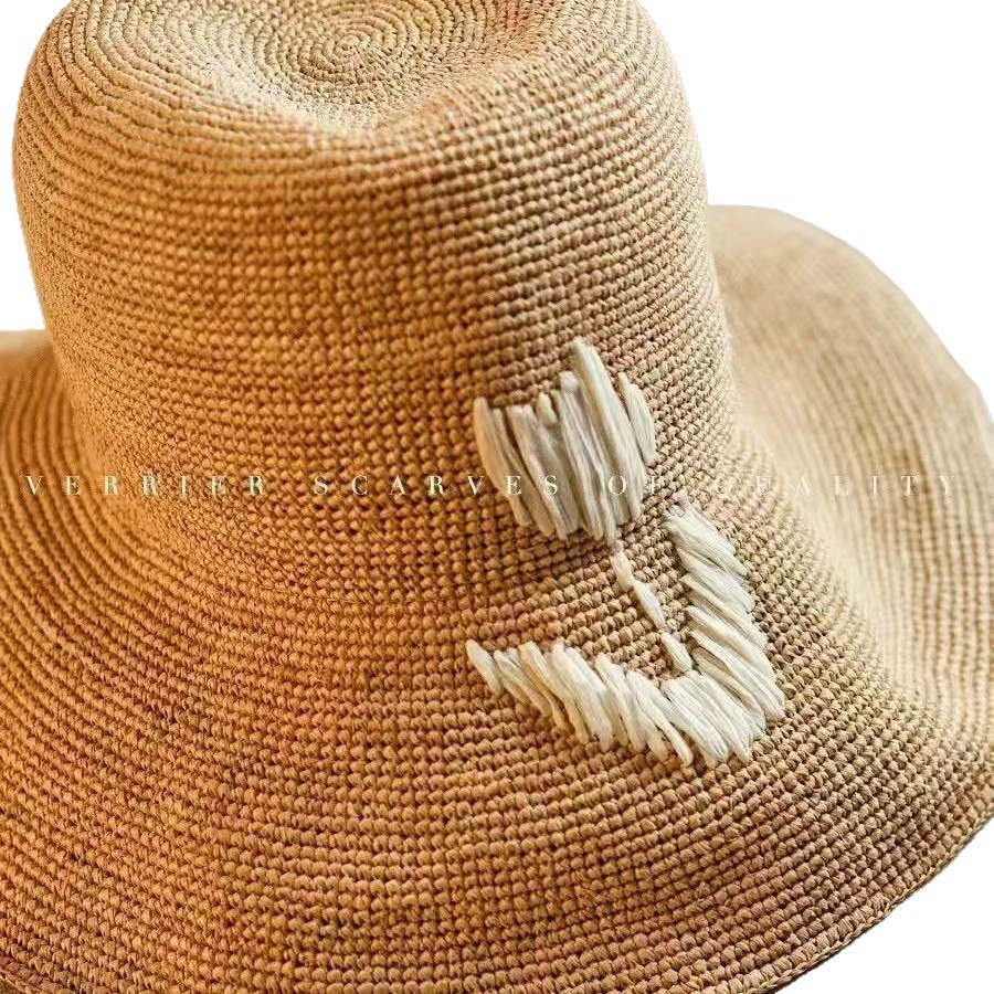 French Style Raffia Hand-Woven Tulip Straw Hat For Women, Summer Beach Vacation Sun Hat With Wide Brim - Thumbnail 5