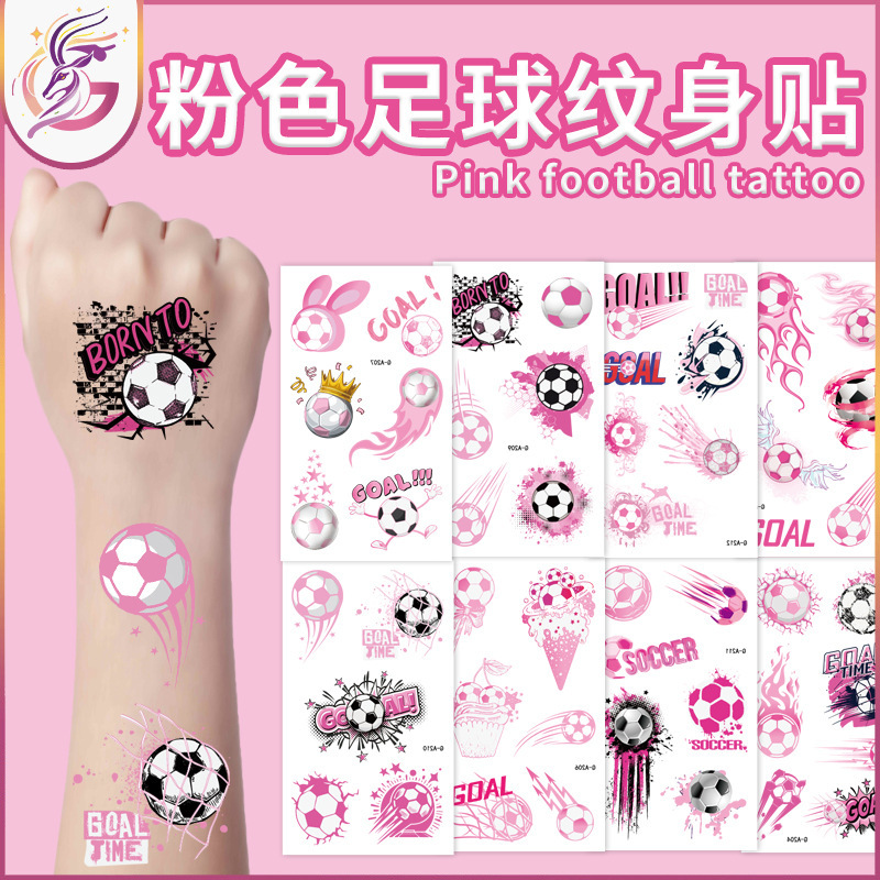Pink Football Tattoo Sticker Childlike Cute Pink Rabbit Ear Wings Type Waterproof Temporary Tattoo Sticker