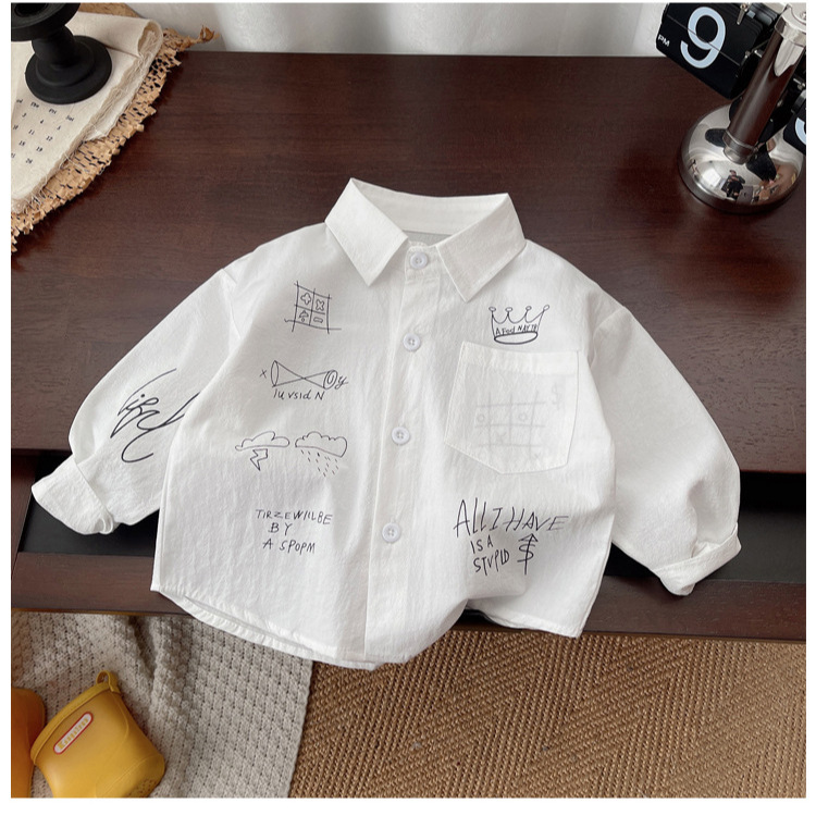 Camisa de manga larga de graffiti de dibujos animados para niños Camisa informal de la calle frita para bebés para hombres y mujeres