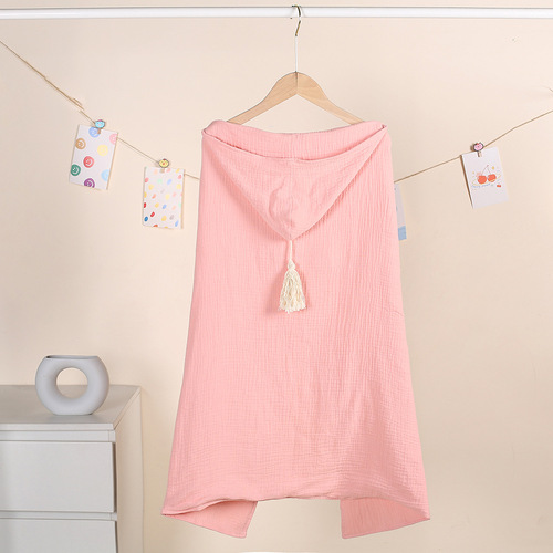 Baby muslin four-layer gauze hooded poncho with tassel bath towel beach children bath robe blanket