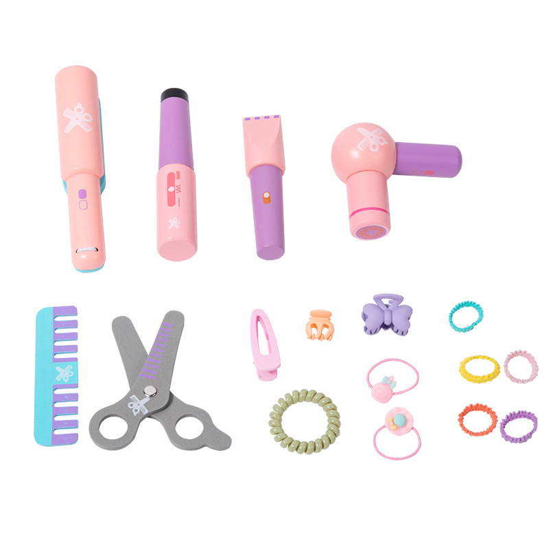 Juegos de rol de simulación de rompecabezas de madera para niños pequeños Educación temprana Bolsa de maquillaje interactiva entre padres e hijos Bolsa de peluquería Juguetes de juego