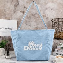 高颜值大容量帆布包学生韩系慵懒双面背单肩包尼龙格子托特包定制