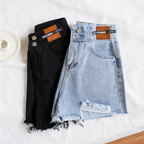 Women's High-Waisted Denim Shorts Summer Thin Version Korean Style Holey Loose Slimming Wide Leg A-Word Fringe Hot Pants Trendy Ins