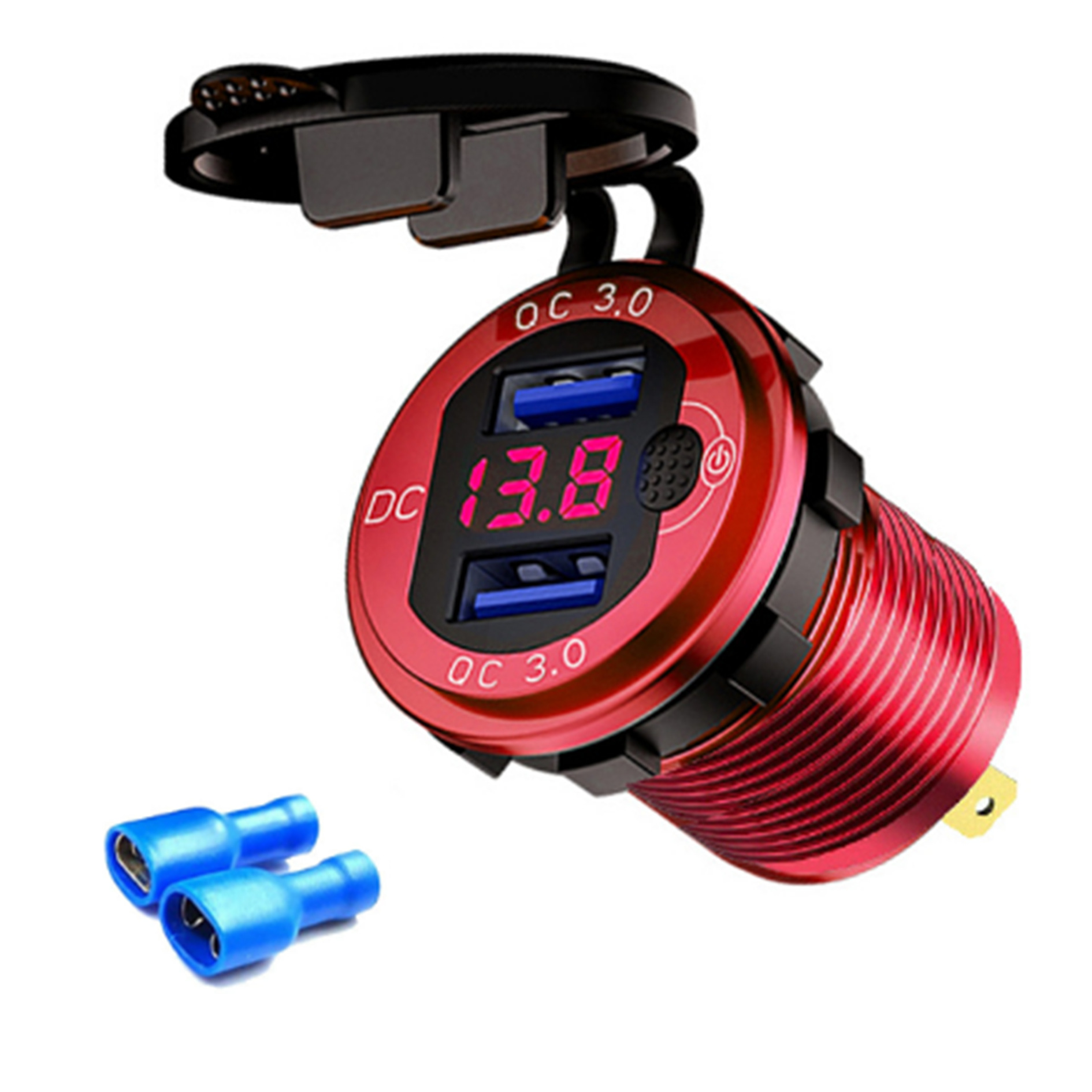 Nuevo coche RV coche modificado aleación de aluminio doble QC3.0 botón electrónico pantalla digital voltímetro Qualcomm carga rápida