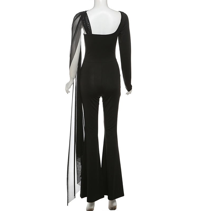 Autumn Winter Women Clothing Solid Color Sexy Cutout Irregular Asymmetric Design Slim Fit Bodysuit Women