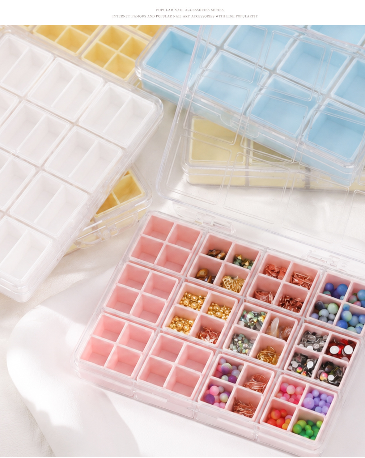 New nail art accessory storage box with detachable compartments, specialized for nail salons, alloy diamond accessory organizer and storage box