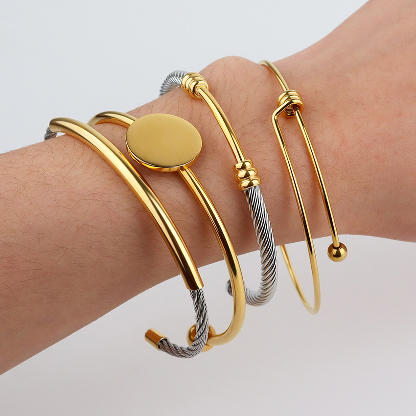 Women'S Gender Retro Color Block Stainless Steel Patchwork Bangle