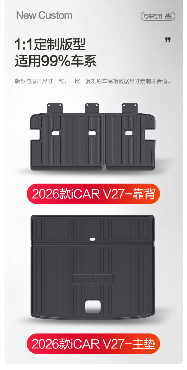 Chery Icar V27 Trunk Mat Car Accessories Modification Parts 26 Types of Interior Decoration Tpe Trunk Mat