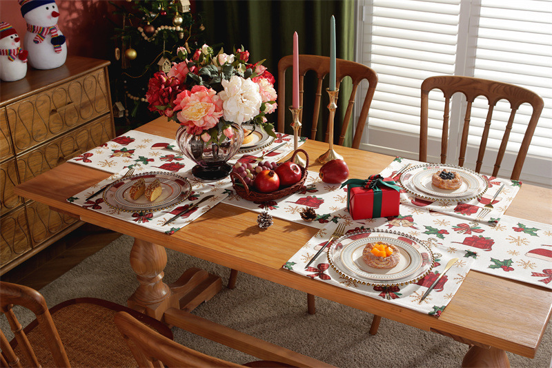 Runner da tavola natalizio stampato in policotone albero di Natale fiocco di neve tovaglietta tovagliolo tovaglia decorativa_voghion.com