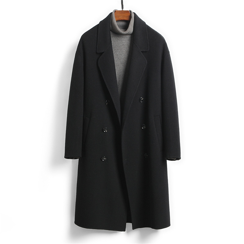 25 New Products 100% Wool Cashmere-Free Long Double-Sided Wool Coat for Men High-End Woolen Overcoat Wholesale