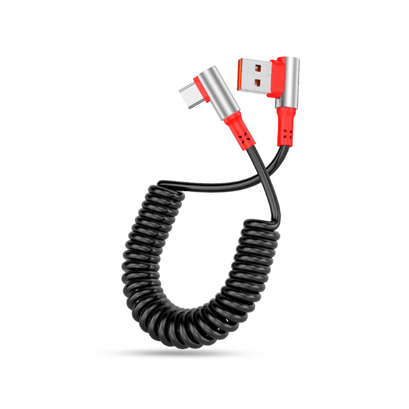 Doble codo resorte telescópico cable de datos 6A carga rápida USB solo codo Honda teléfono móvil cable de carga coche Universal