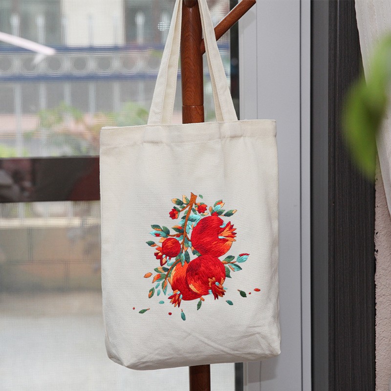 Hecho a mano DIY cinta bordada bolsa de lona Lu bordado solo hombro bolso tridimensional bordado flor lienzo mujer bolsa grande