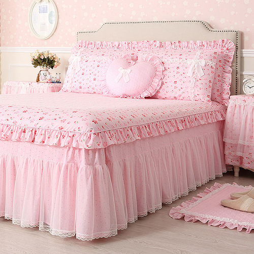 Exquisite cotton skirted bed sheet single piece bed skirt lace green cotton bedspread three-piece bed cover princess