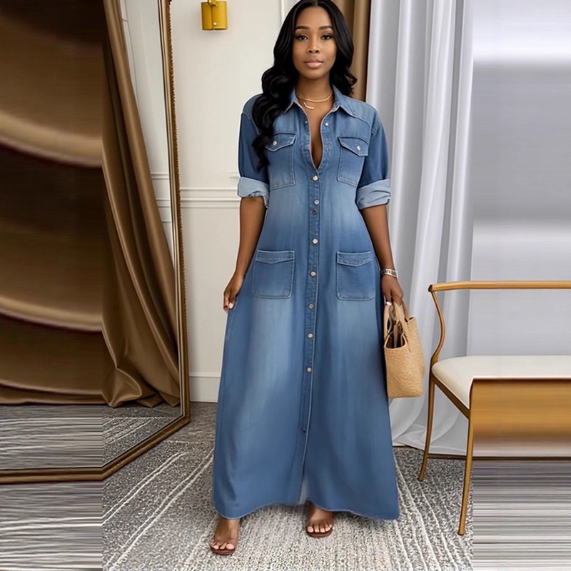 2025 Autumn Cross-Border Xiyin European and American Foreign Trade New Women's Fashion Elegant Long Flared Dress 2025 Autumn Cross-Border Xiyin European and American Foreign Trade New Women's Fashion Elegant Long Flared Dress