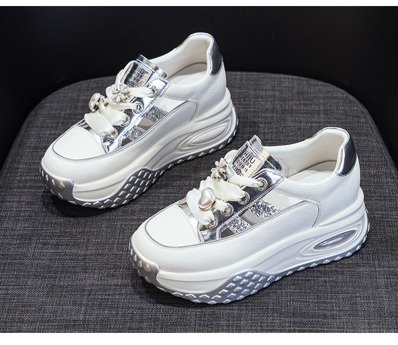 Giày sneaker nữ chunky đế dày da rỗng mùa hè 2025 tăng chiều cao — M2583 màu vàng kim, M2583 màu bạc chi tiết 18
