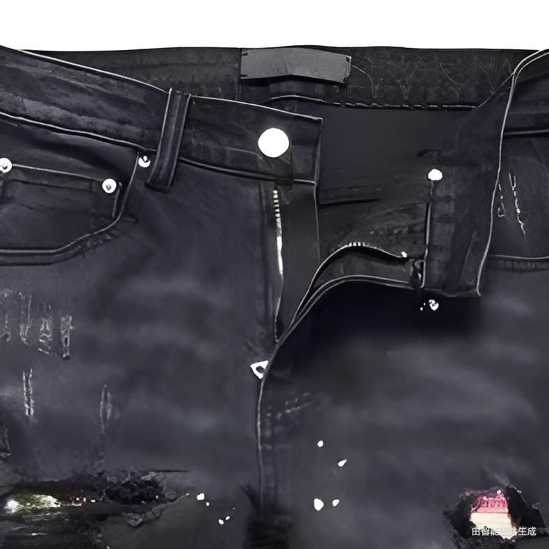 ​​Men's Slim Fit Distressed Patchwork Jeans - High Street Style Black Skinny Ripped Denim Pants For Casual Wear​​_mkmklike.com