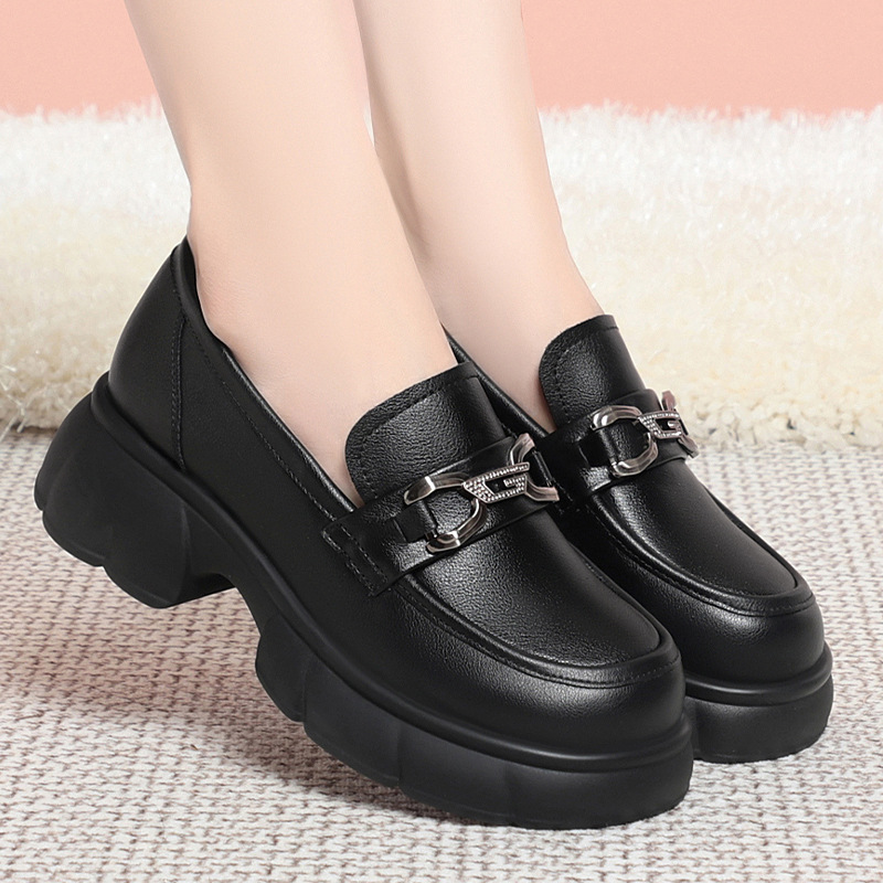 Women's Chunky Loafers Soft Thick Sole British Style Leather Shoes_voghion.com