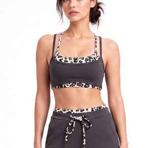 AYM043610 Leopard Print Sports Bra Seamless Fixed Cup Contrast Straps Backless Fitness Yoga Aoyema wholesale