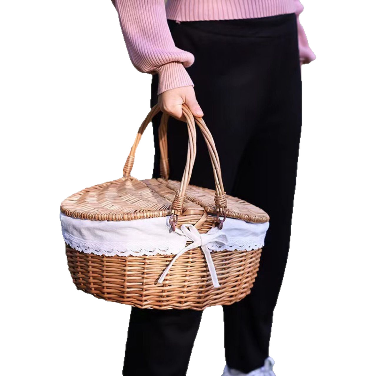 Handwoven Rattan Storage Basket With Lid And Inner Lining_voghion.com