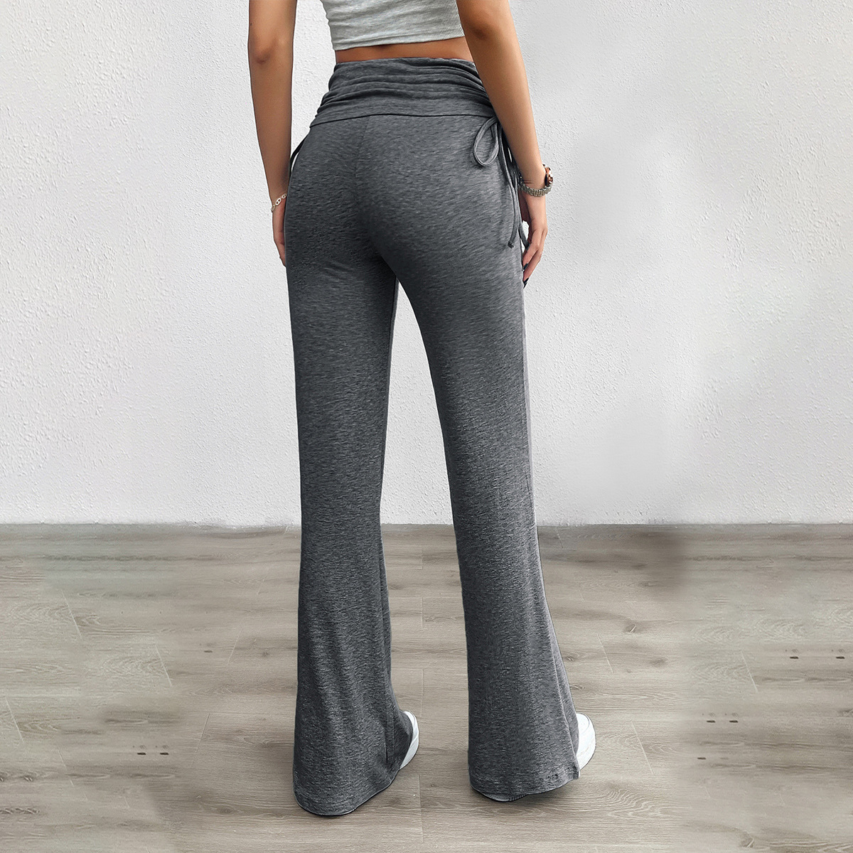 Pantalones Ajustados Plisados de Color Liso de Viscosa y Elastano para Uso Casual