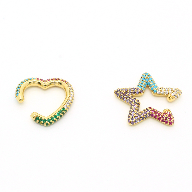 Micro Diamond-studded Five-pointed Star Heart Zircon Earrings display picture 3