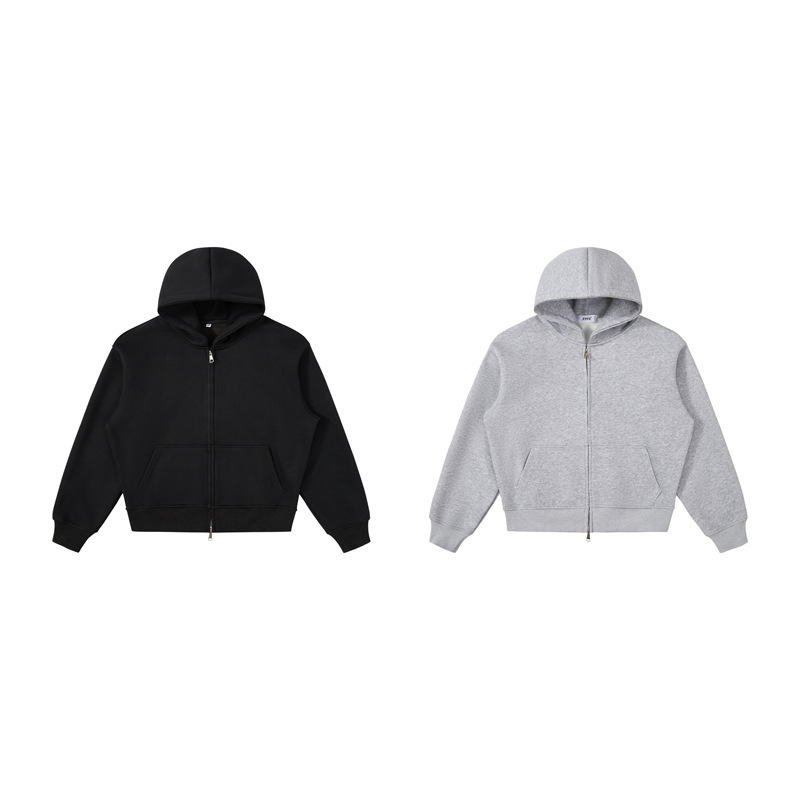 Korean Boxy Silhouette Short 540g Loose Basic Pure Color Neutral Off-Shoulder Heavy Terry Hooded Zipper Sweatshirt Korean Boxy Silhouette Short 540g Loose Basic Pure Color Neutral Off-Shoulder Heavy Terry Hooded Zipper Sweatshirt