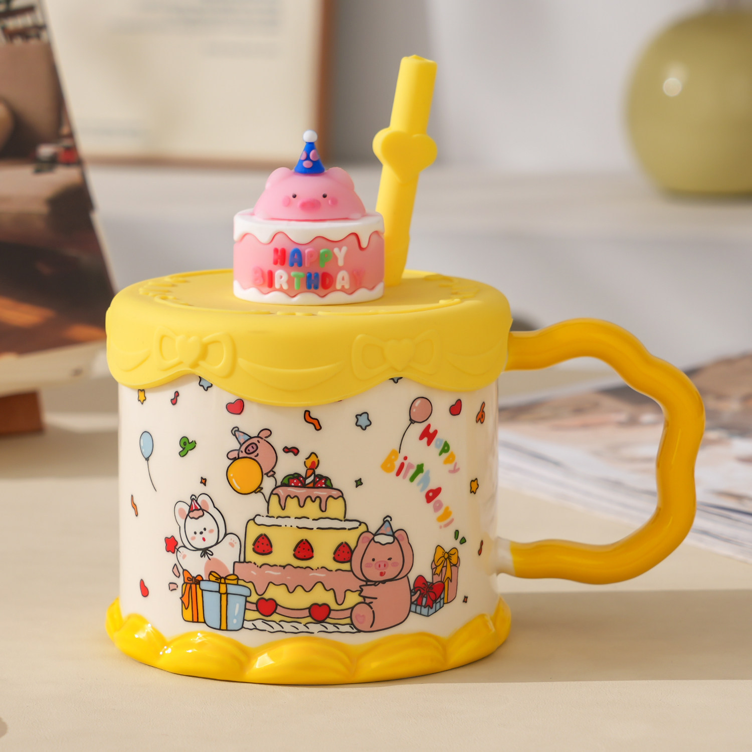 Tazas de cerámica creativas con cubierta copas de café copas de agua de oficina en el hogar copas de regalo de cumpleaños niñas