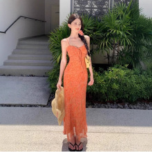 法式海边度假碎花吊带连衣裙子女夏季2025新款小个子收腰气质长裙