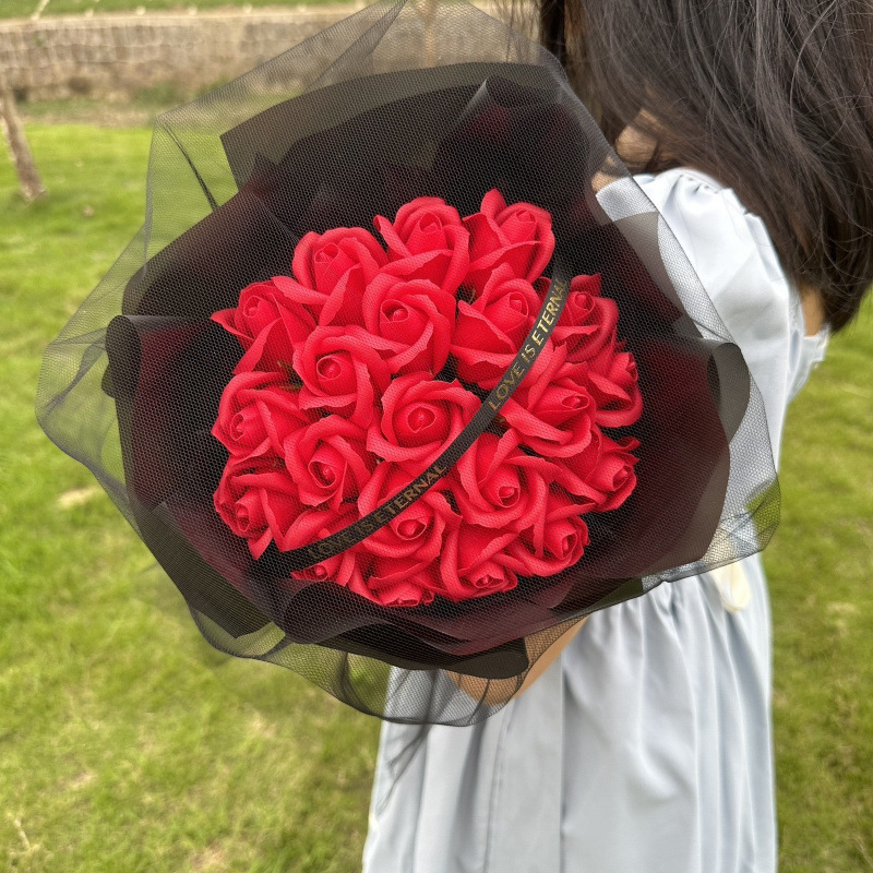 生日送女生大束碎冰蓝玫瑰黑骑士花束仿真香皂花闺蜜妈妈|undefined