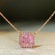 S925纯银粉钻项链女镀18K香槟金色高碳钻冰花切雷迪恩切项链吊坠