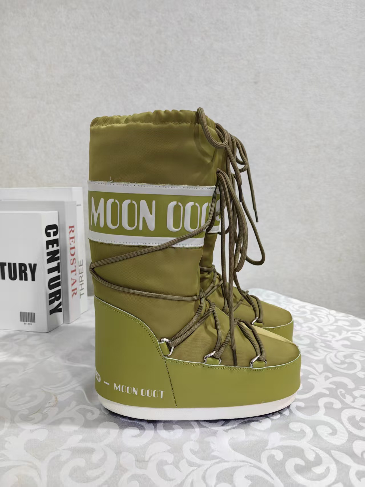 Other Moon Boot Style Snow Boots Nylon Waterproof High Platform Olive Green