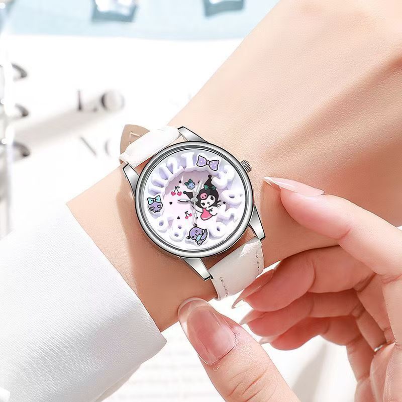 Cross-Border Popular Cartoon Cute Sanrio Cake Engraved Plate Belt Watch Children's Watch Light Luxury Personalized Quartz Watch High