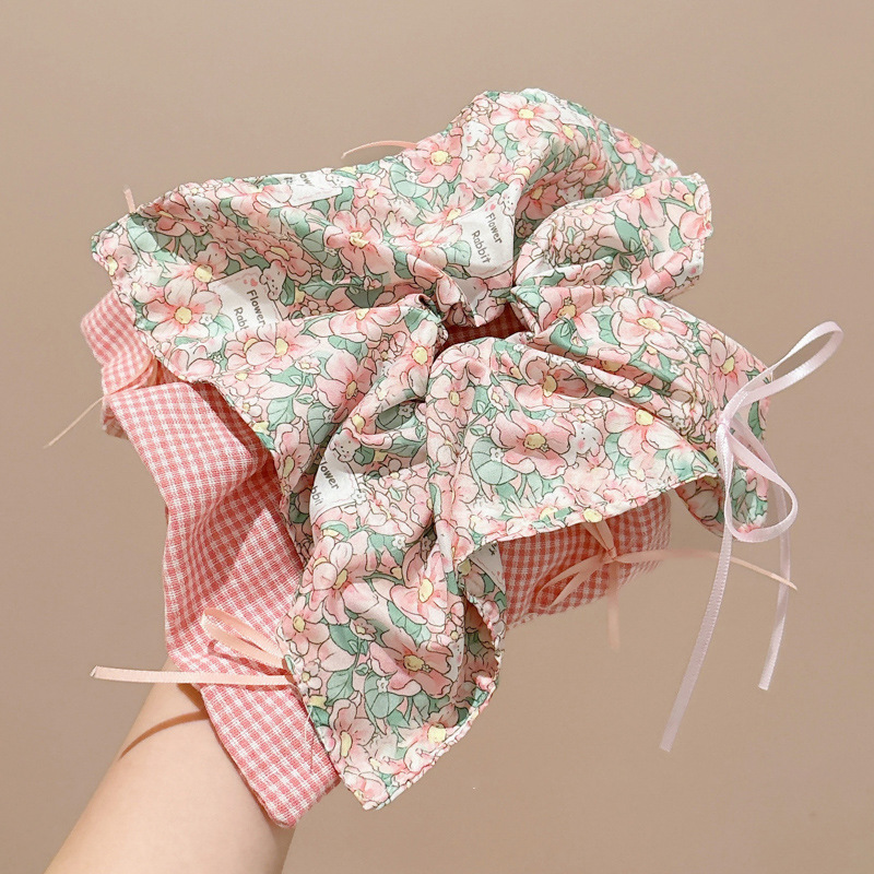 Rosa flor triturada anillo de cabello femenino de alta calidad encaje intestino anillo cuerda de cabeza bufandas de estilo pastoral banda de goma atar cuerda de cabello de cola de caballo