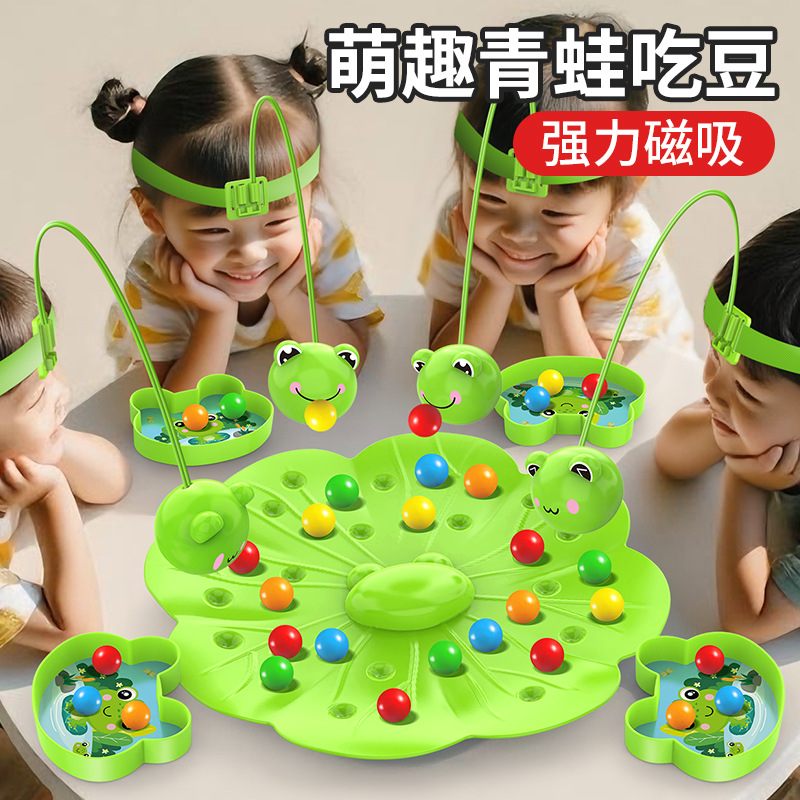 Magnetic Toy Frog Eating Beans and Picking Beans Toy, Educational Early Learning Color Recognition Parent-Child Interactive Tabletop Game Toy