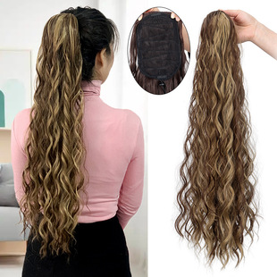 Cross-border wig women's ponytail water ripple 26 inch drawstring ponytail hair extension women's long curly hair ponytail now
