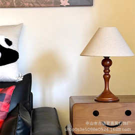 中古风实木台灯侘寂风卧室质感新中式复古深色书卷文静气质床头灯