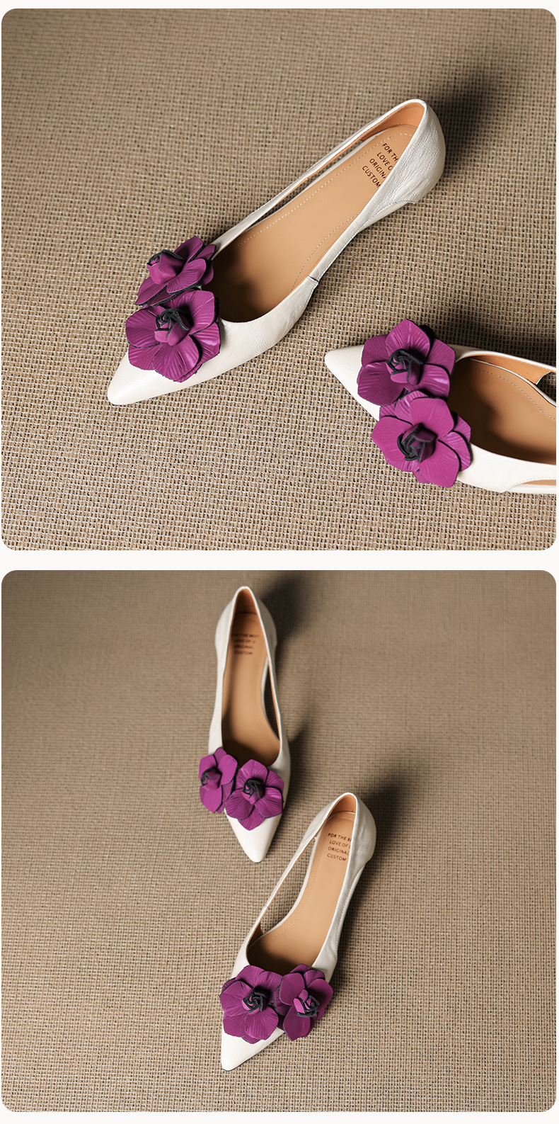 Sandal nữ mũi nhọn đế bệt quai mảnh hở bên hông hoa tím — đen chi tiết 22