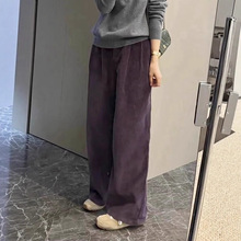 Chao级推荐！灯芯绒休闲裤女春秋2025高腰显瘦宽松百搭紫色阔腿裤