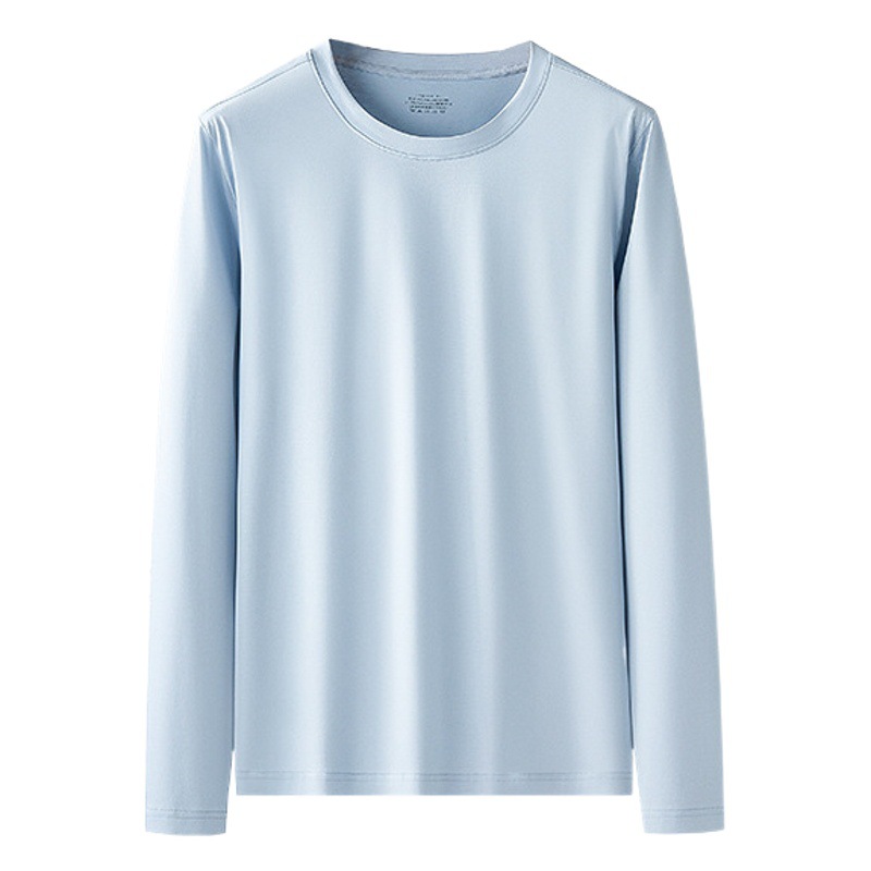 Camiseta de Manga Larga con Cuello Redondo Informal y Delgada para Hombre, de Algodón Mercerizado, para Primavera y Verano, Ideal para Salir en Otoño