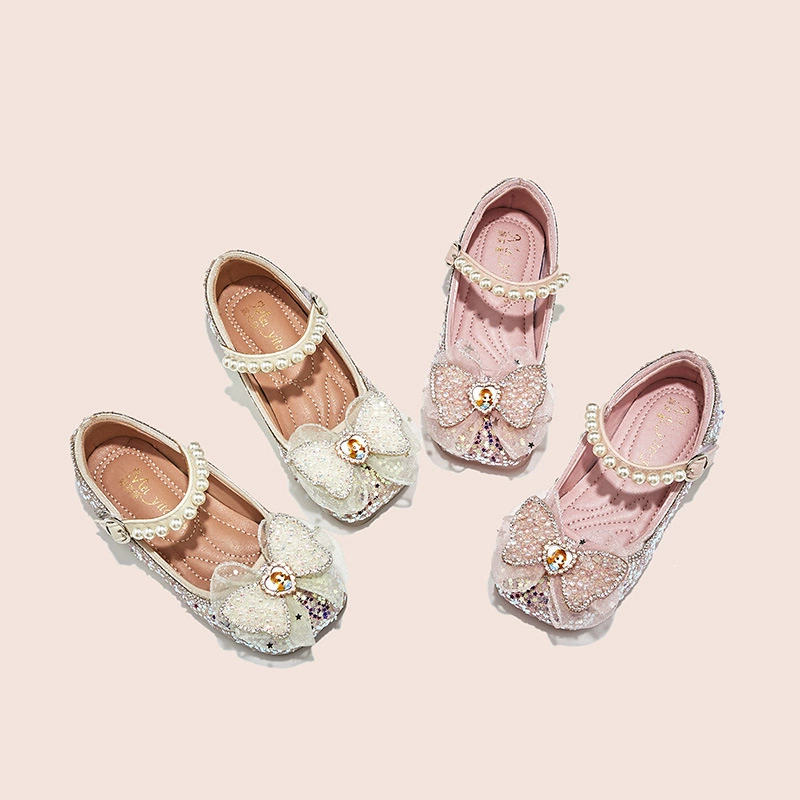 Детские туфли для девочек, модель «Принцесса», весна-осень 2025, новые детские туфли, кожаные туфли для девочек, туфли с кристаллами, балетки для малышей, мягкая подошва