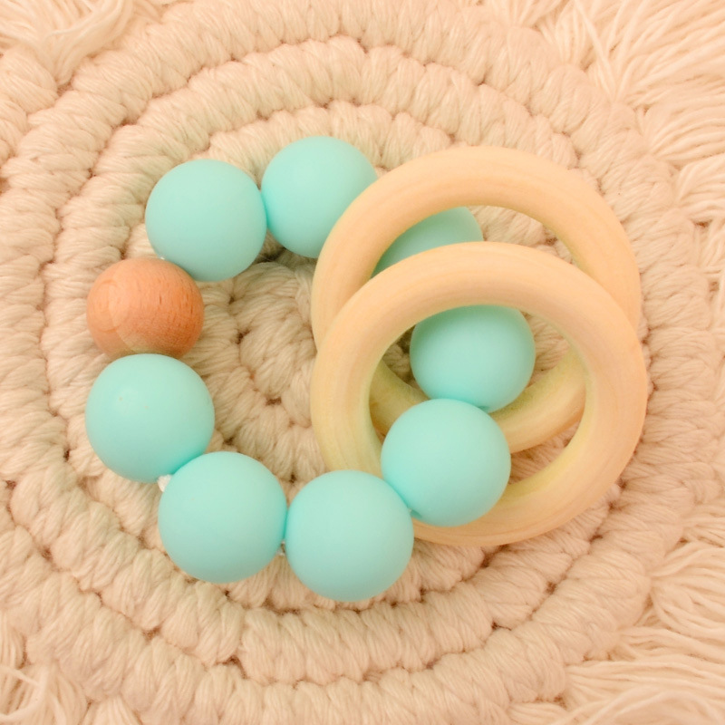 Bolso de nuevo estilo, pulsera de mordedor de madera de haya, juguete de mordisco de silicona para bebé, juguete de comercio exterior de Amazon AliExpress