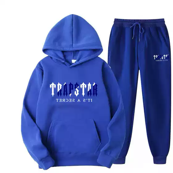 European and American TRAPSTAR letter printed men's and women's multi-color warm two-piece loose hoodie+pants for jogging