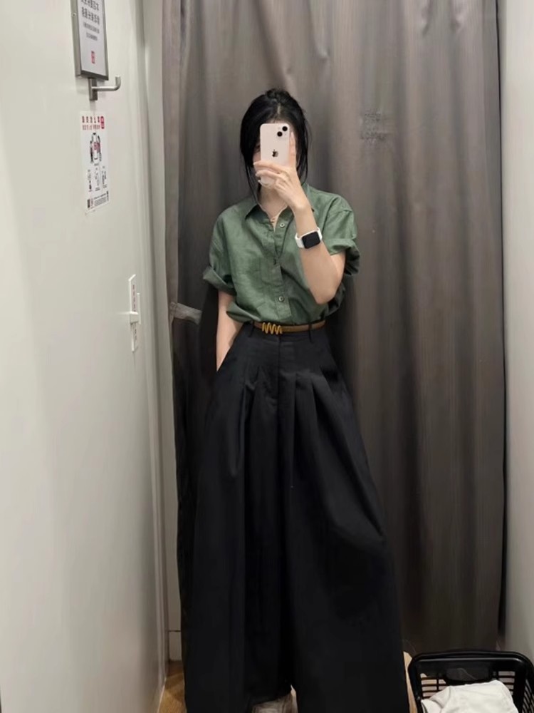 Áo sơ mi cổ polo ngắn tay cotton linen form chuẩn vai — màu trắng
