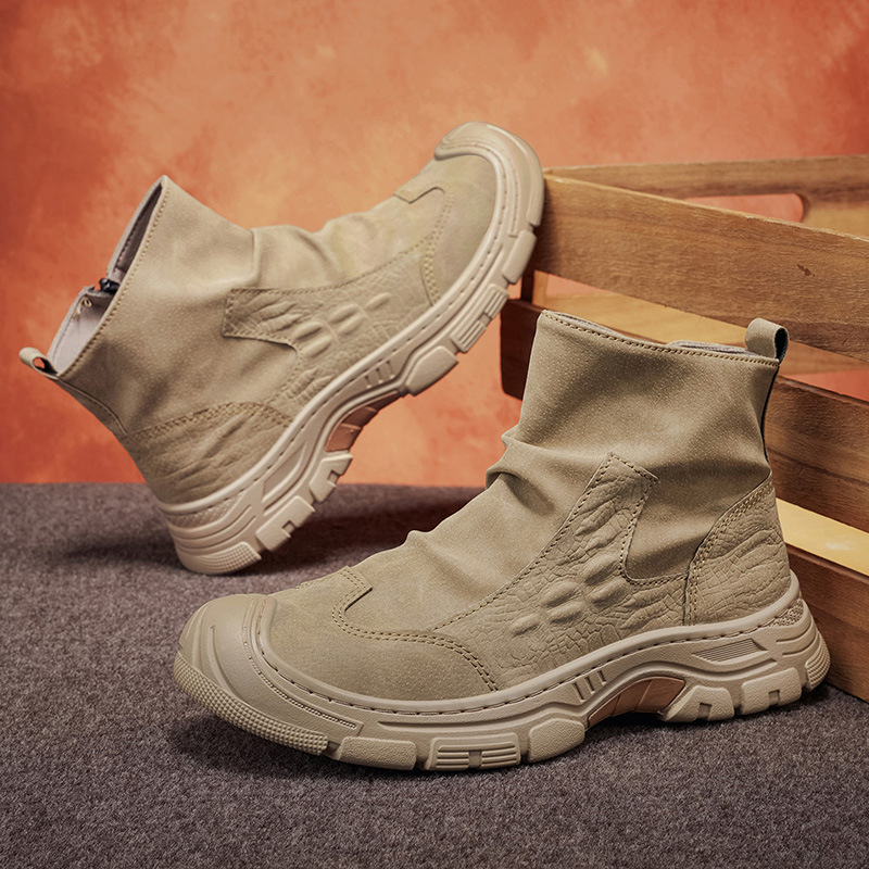 New high-top men's shoes, Martin boots, slip-resistant, wear-resistant, slip-on, crocodile pattern, casual and versatile, spring 2026 Martin boots